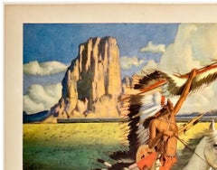 SANTA FE RAILROAD MEETING OF THE CHIEFS Original Vintage Travel Tourism Poster
