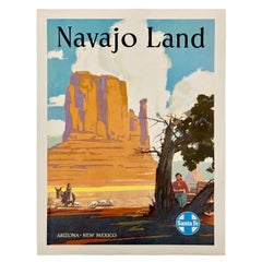 SANTA FE RAILROAD - NAVAJO LAND Original Vintage Railroad Travel American Poster
