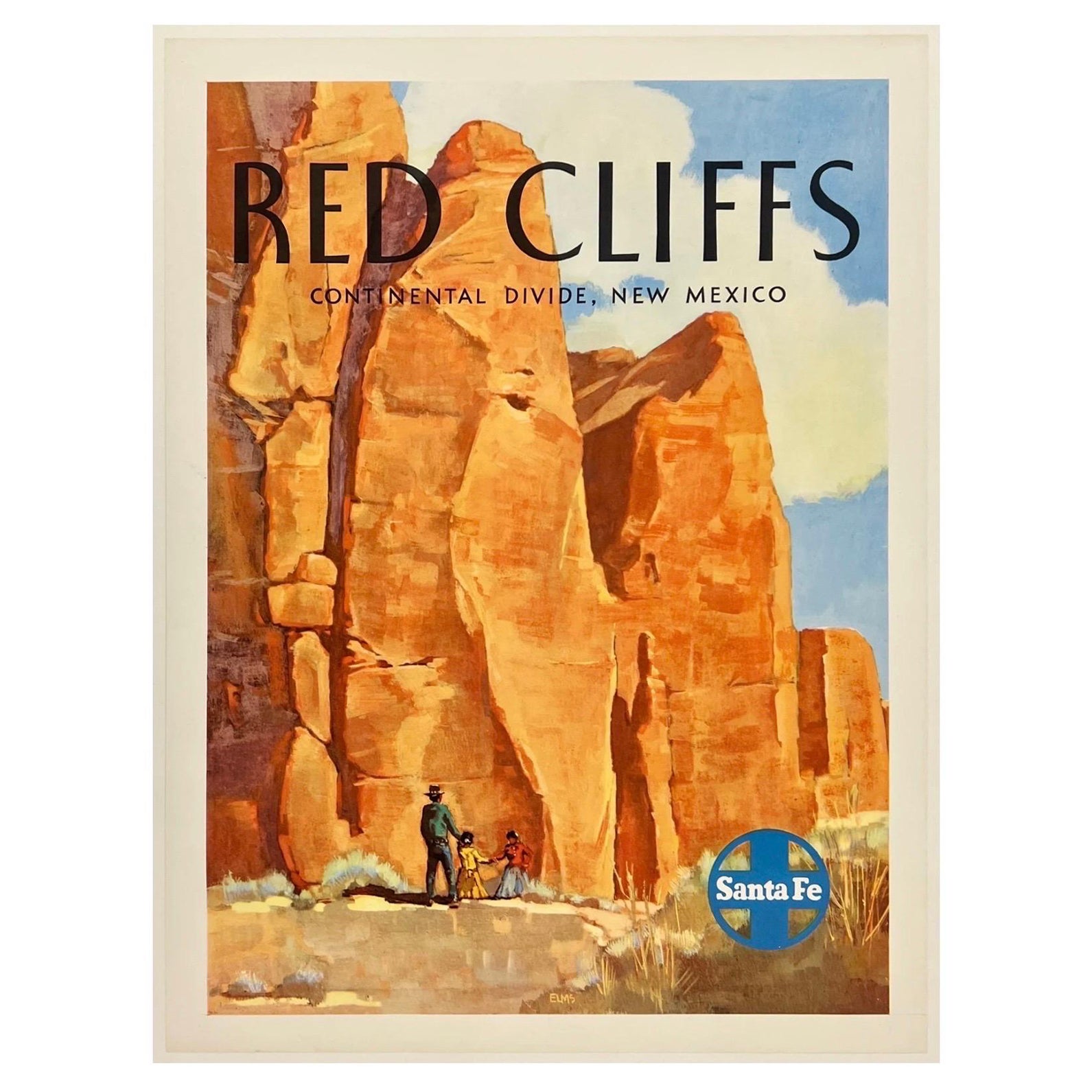 SANTA FE RAILROAD - RED CLIFFS NEW MEXICO Poster ferroviario originale d'epoca