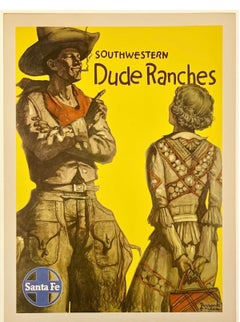 SANTA FE RAILROAD SOUTHWESTERN DUDE RANCHES Original Vintage Rail Travel Poster