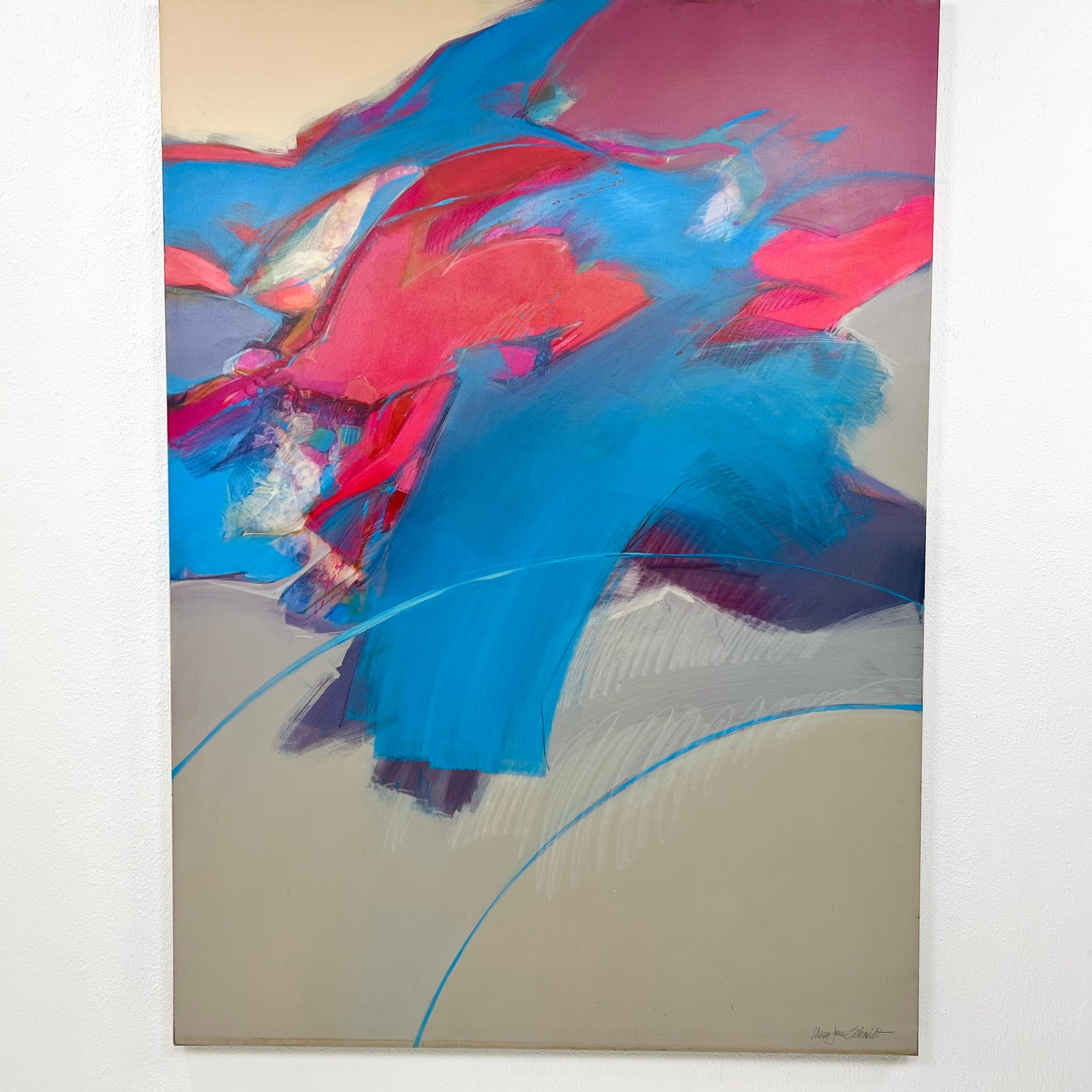 Großformatiges blaues und rosa Ölgemälde 