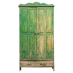 Used Santa Fe Style Paint Decorated Wood Pantry Cabinet