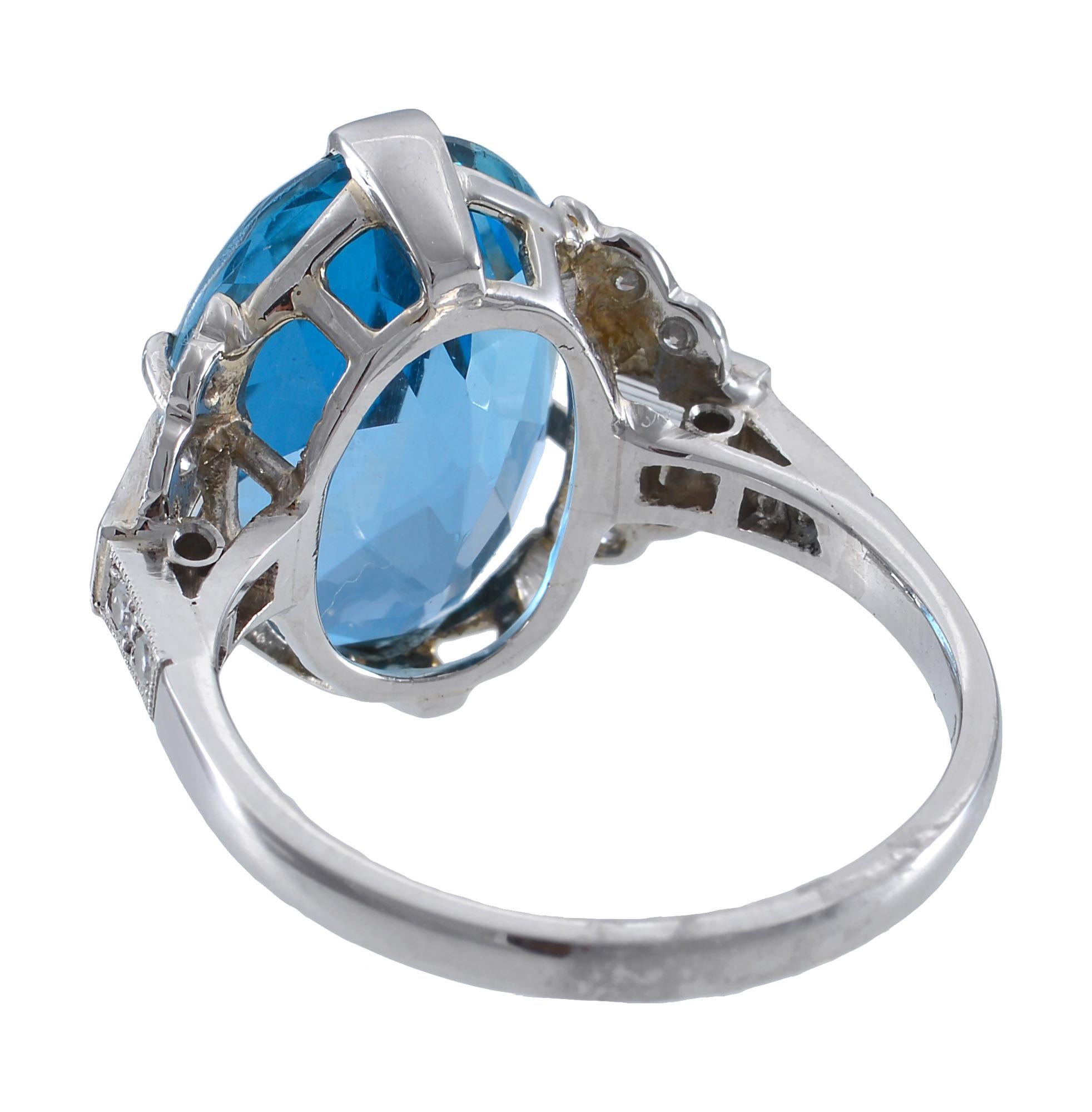 Baguette Cut Santa Maria Africana Aquamarine Diamond and Platinum Ring For Sale