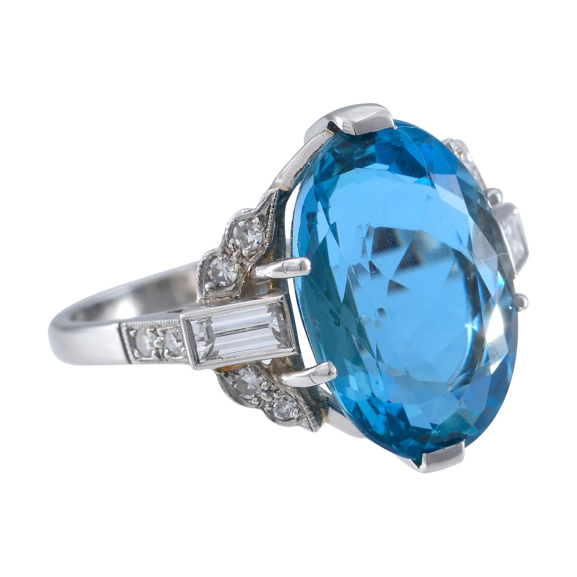 Santa Maria Africana Aquamarine Diamond and Platinum Ring For Sale