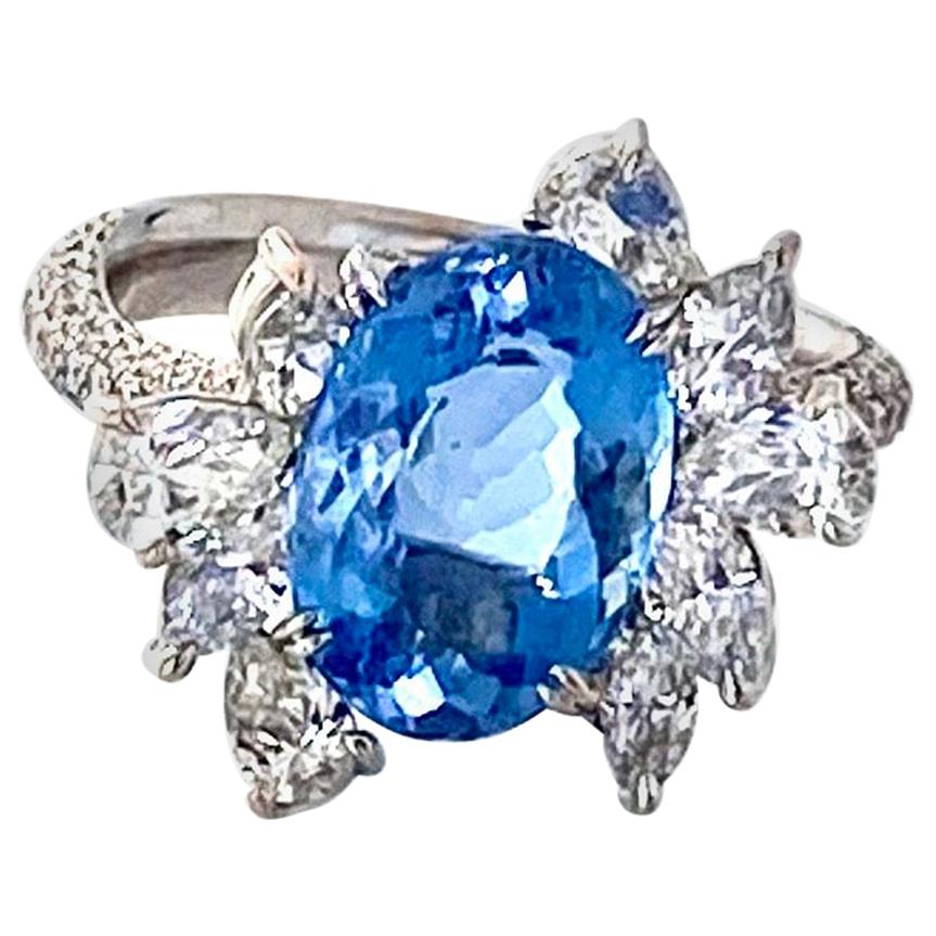 Santa Maria Aquamarine and Diamond Cocktail Ring in 18kt White Gold, 4.7 Carat For Sale