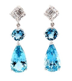 Santa Maria Aquamarine and Diamond Dangle Earrings in 18k White Gold