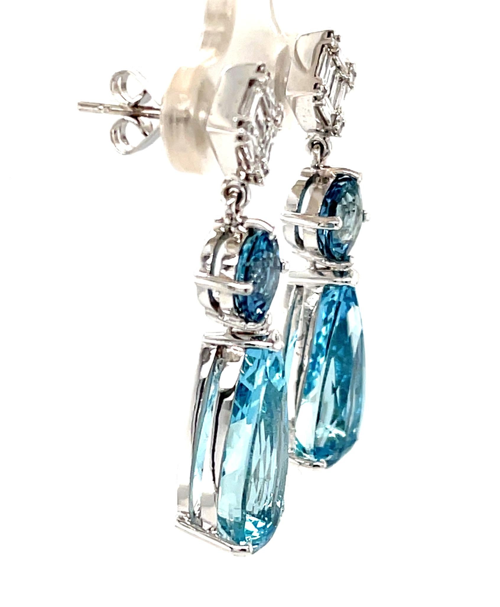 Artisan Santa Maria Aquamarine and Diamond Dangle Earrings in 18k White Gold For Sale