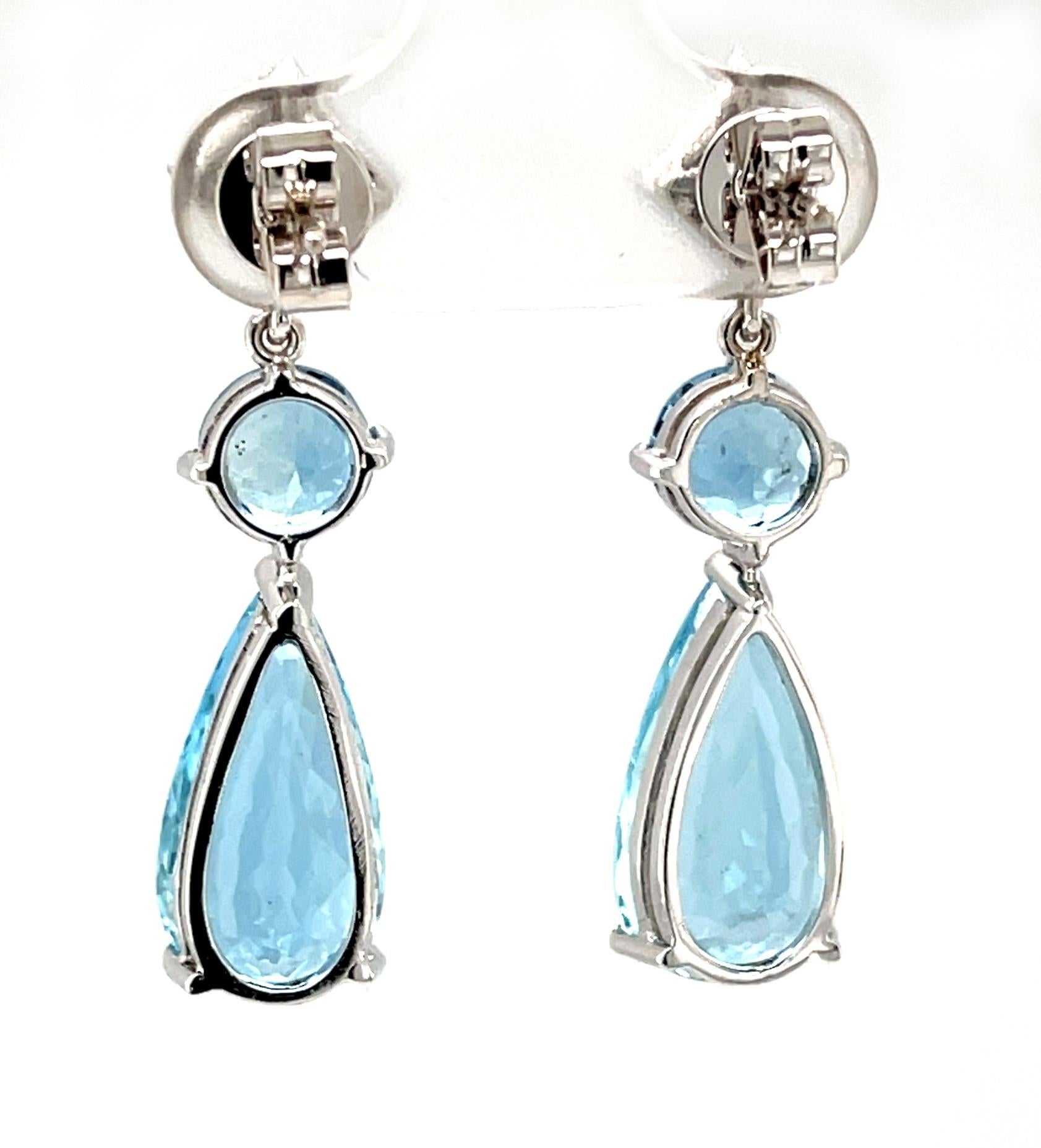 Pear Cut Santa Maria Aquamarine and Diamond Dangle Earrings in 18k White Gold For Sale