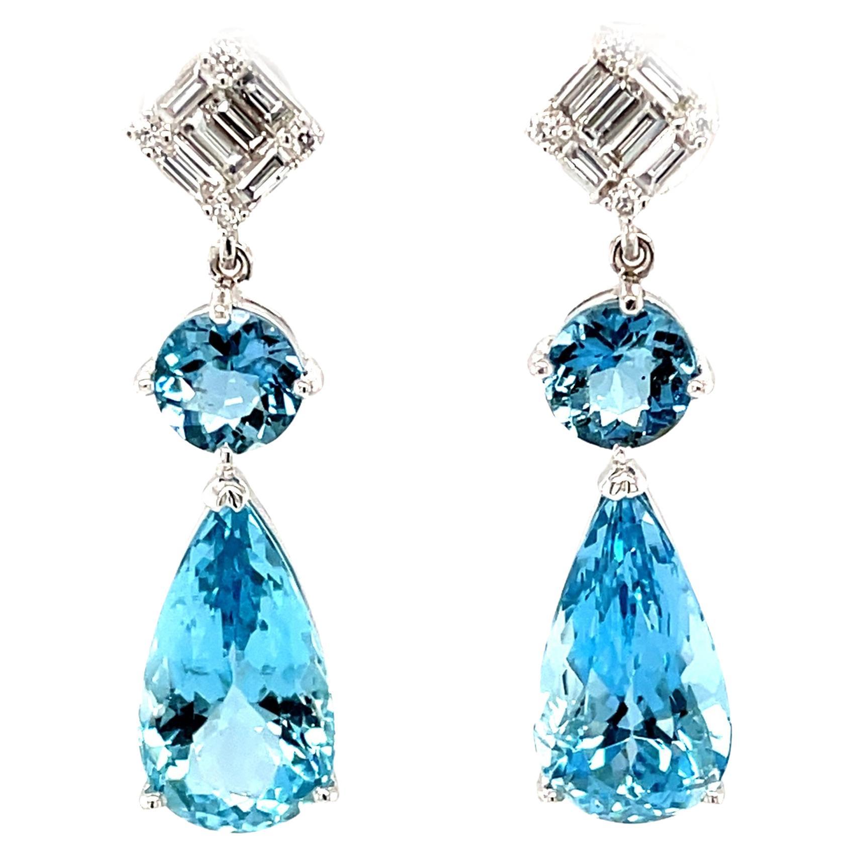 Santa Maria Aquamarine and Diamond Dangle Earrings in 18k White Gold For Sale