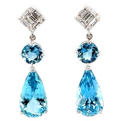 Santa Maria Aquamarine and Diamond Dangle Earrings in 18k White Gold