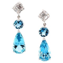 Santa Maria Aquamarine and Diamond Dangle Earrings in 18k White Gold