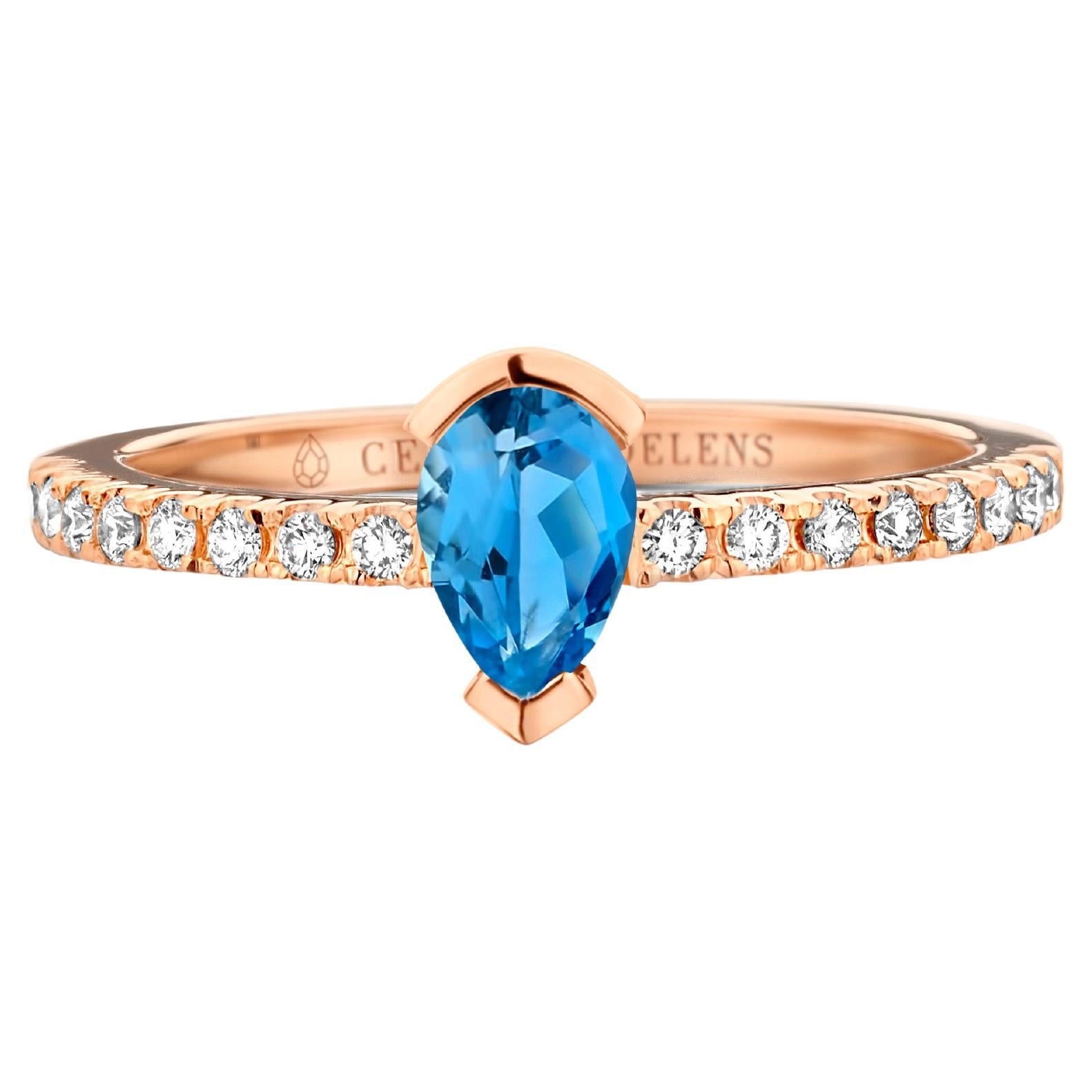 Santa Maria Aquamarine And Diamond Rose Gold Engagement Ring For Sale