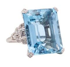 SANTA-MARIA Aquamarin Art Deco Platin Cocktail-Ring mit Diamanten 32,38 Gesamtkaratgewicht