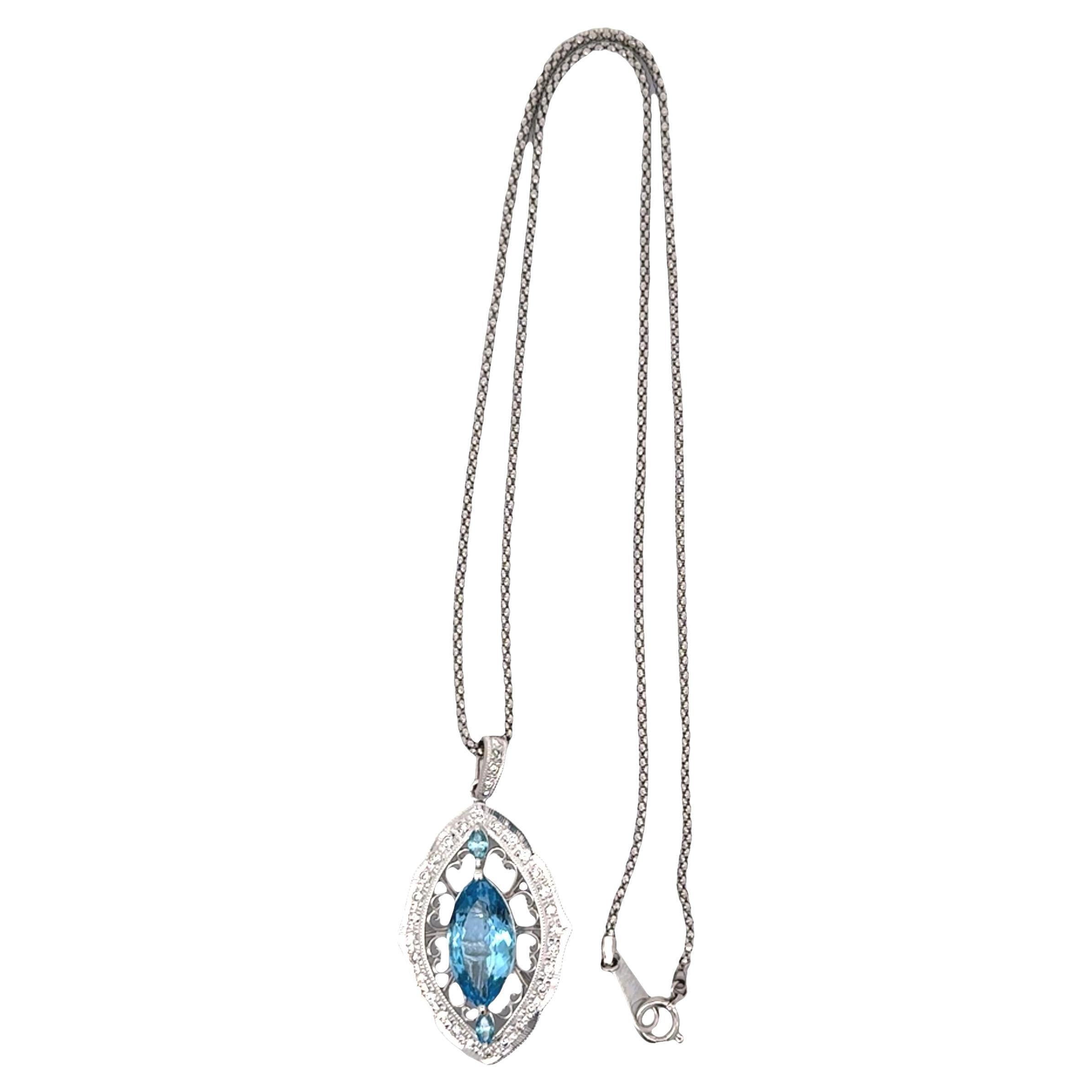 Colgante Navette Santa María Aguamarina Diamante Platino