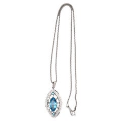 Colgante Navette Santa María Aguamarina Diamante Platino