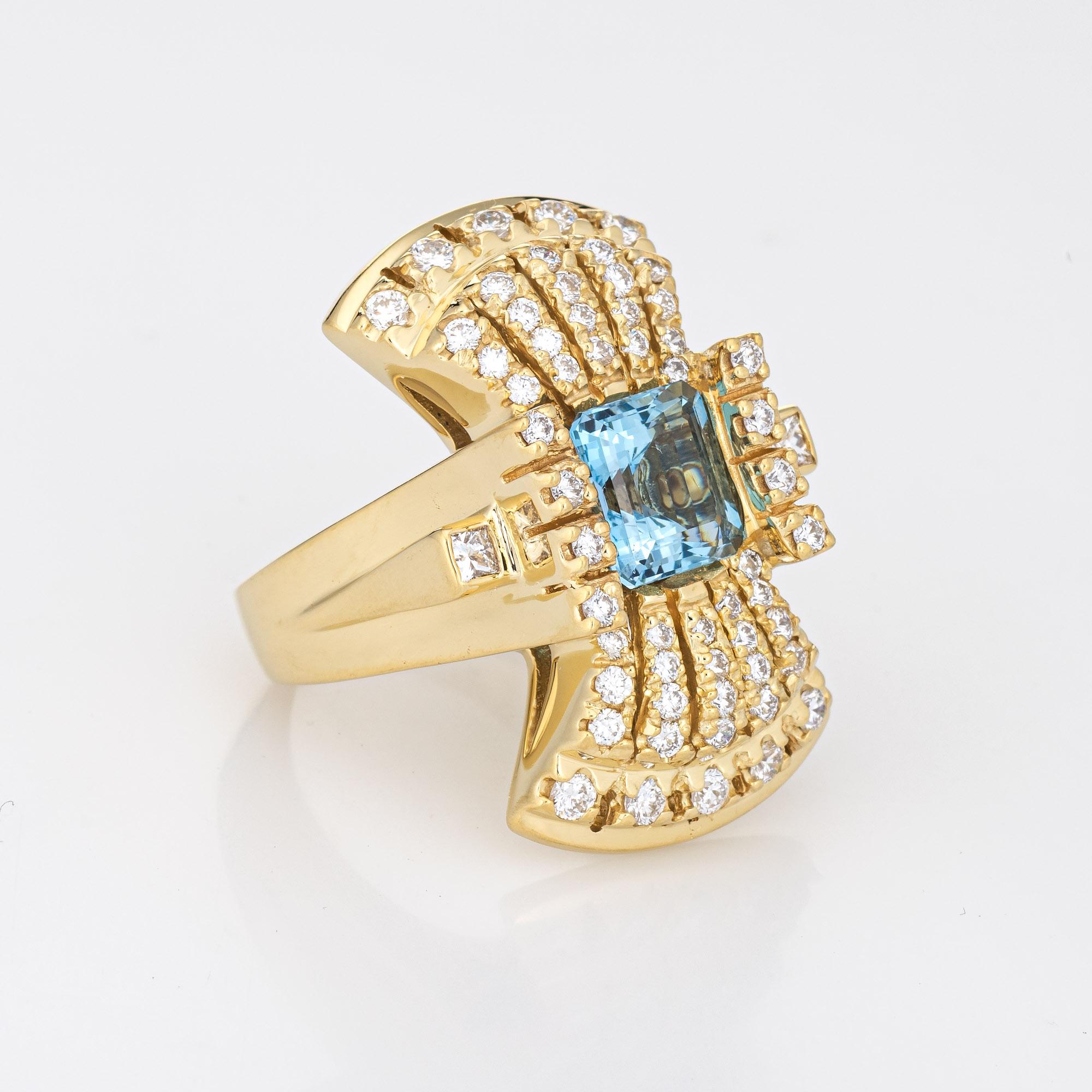 Santa Maria Aquamarin-Diamant-Ring Estate 18k Gelbgold Cocktailschmuck 6,5 (Zeitgenössisch) im Angebot