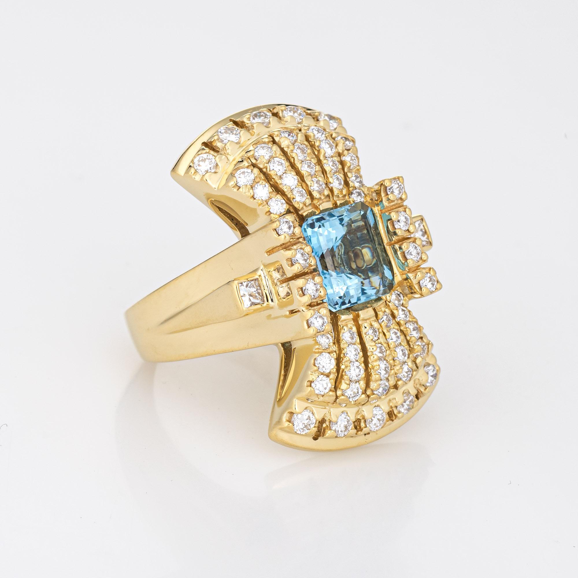 Santa Maria Aquamarin-Diamant-Ring Estate 18k Gelbgold Cocktailschmuck 6,5  (Zeitgenössisch) im Angebot