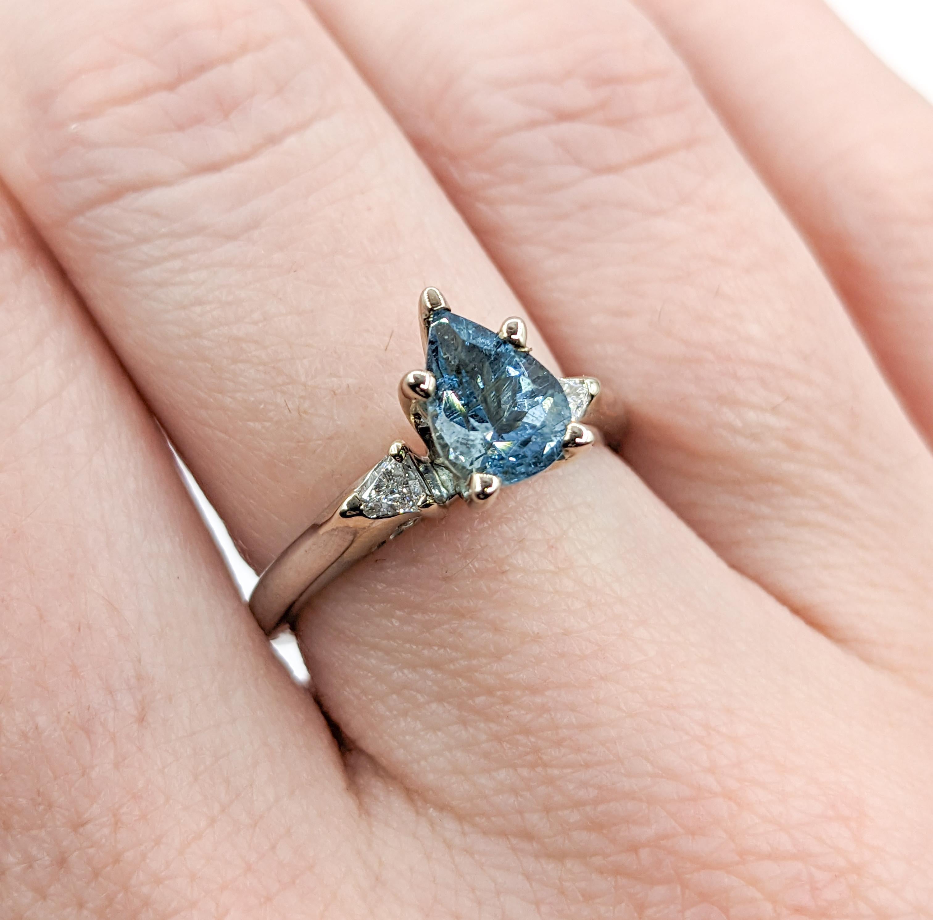 Pear Cut Santa Maria Aquamarine & Diamond Ring For Sale