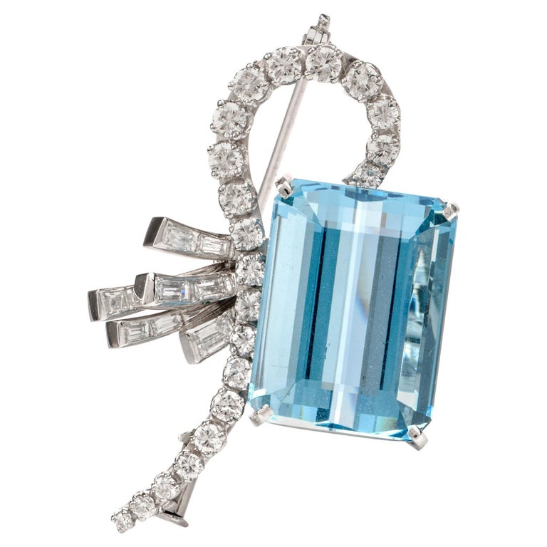 Santa Maria Aquamarine Diamond Swirl Gold Pendant Pin Brooch For Sale ...