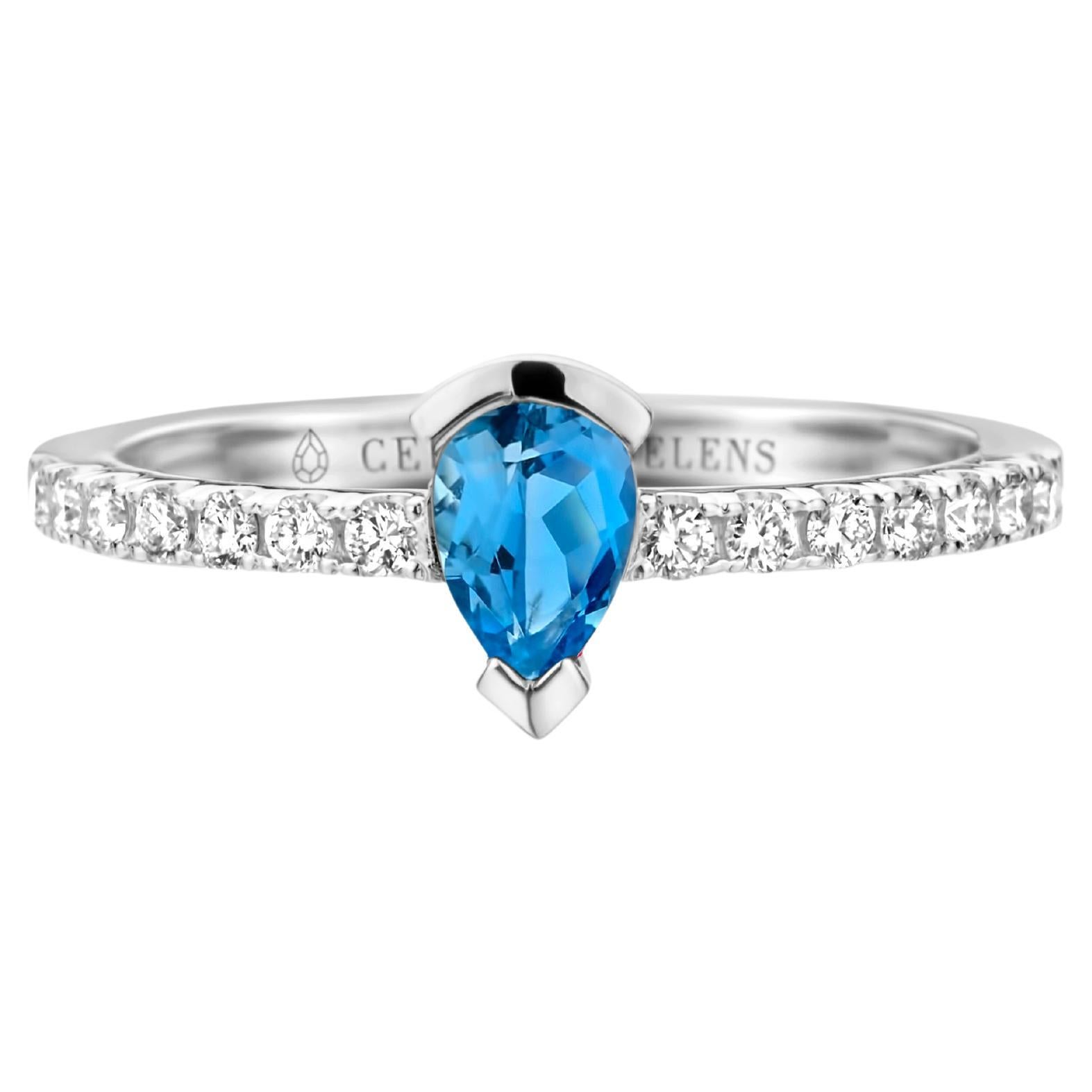 Santa Maria Aquamarine Diamond White Gold Engagement Ring For Sale