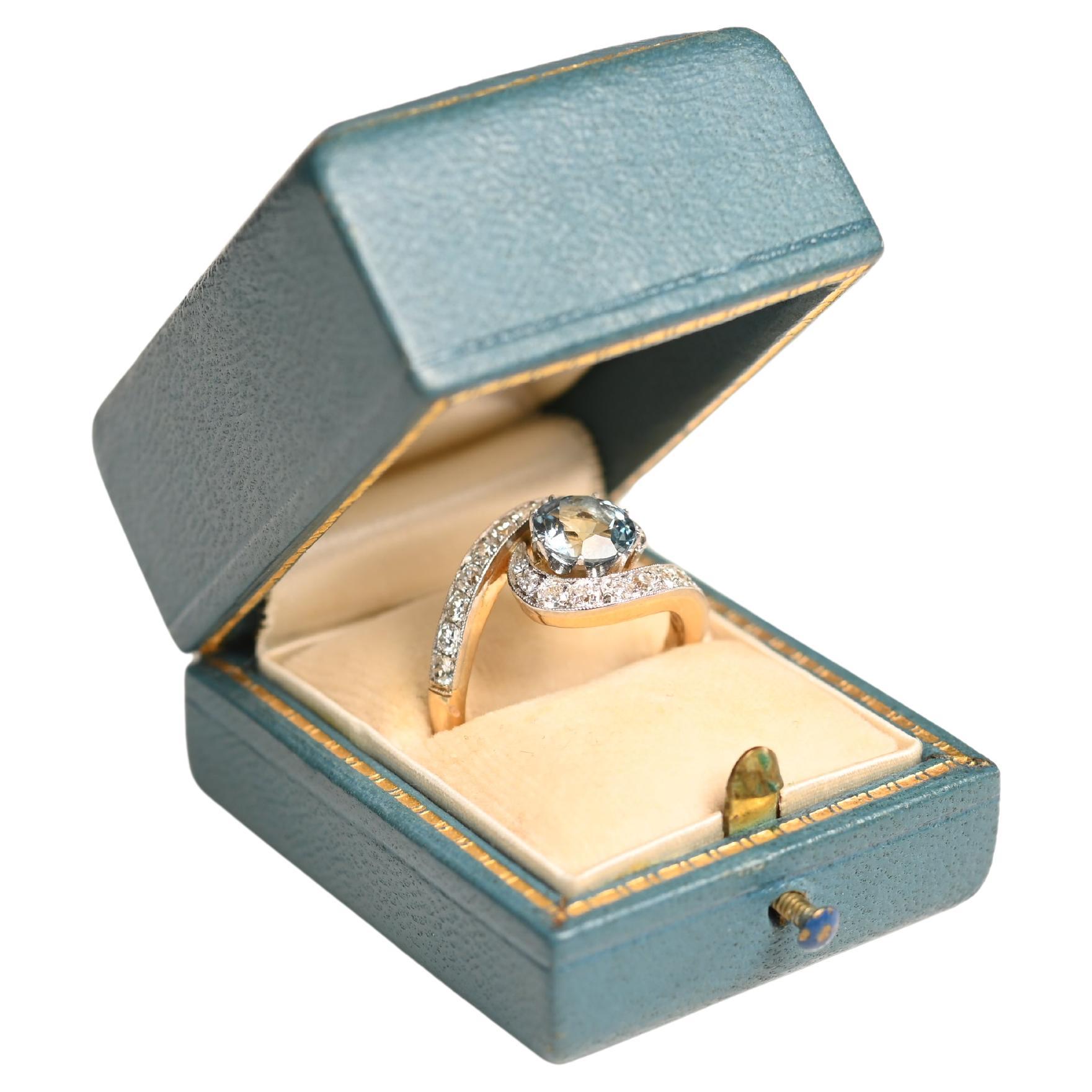 Santa Maria Aquamarin-Verlobungsring (ca. 1,10 Karat) Rundschliff im Angebot