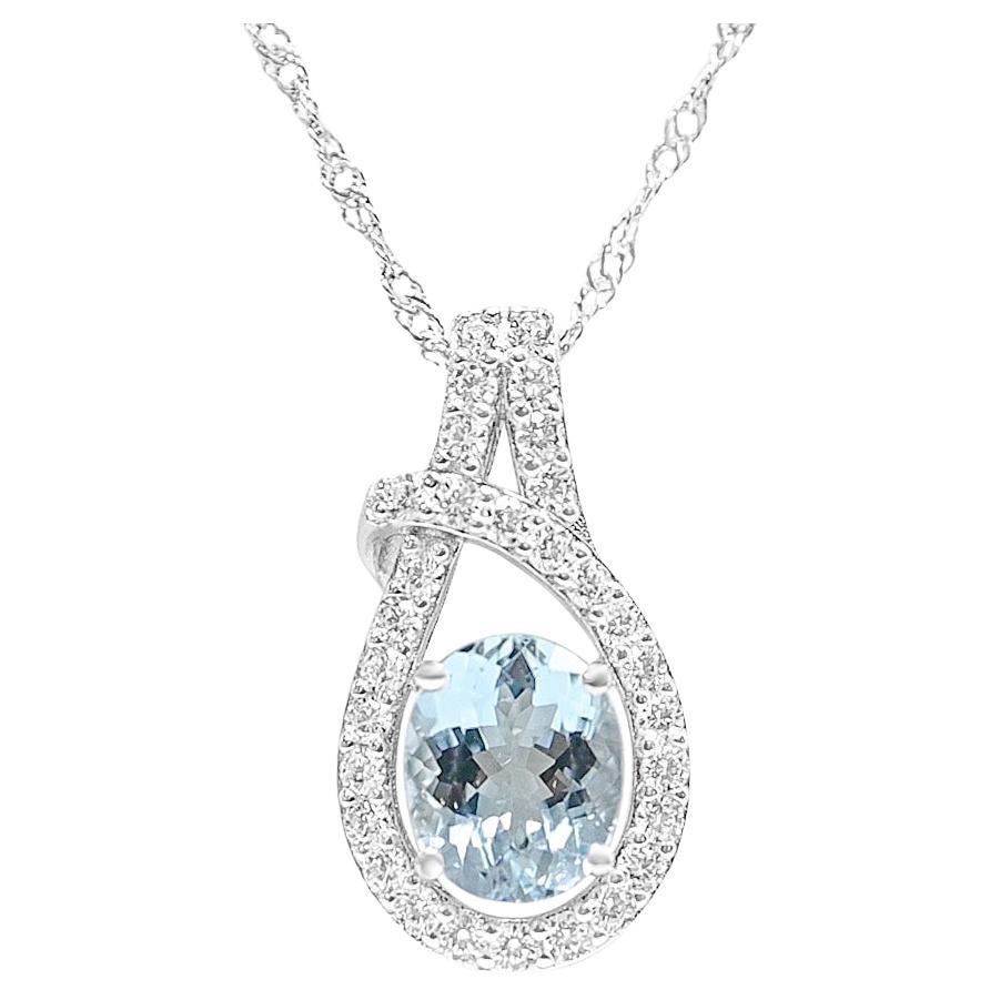 Santa Maria Aquamarine Pendant with White Zircon in Sterling Silver 2.63cts