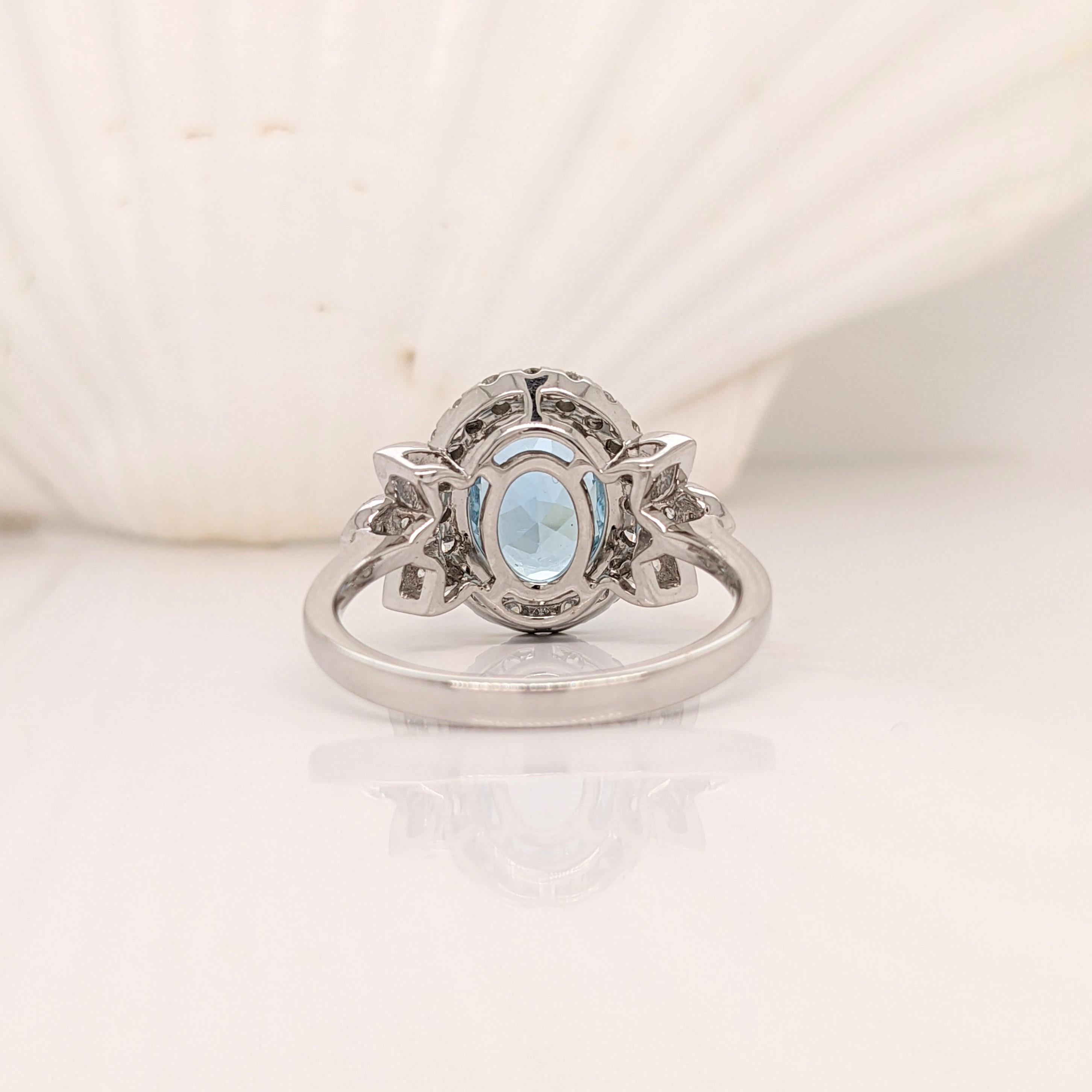 Women's or Men's Santa Maria Aquamarine Ring in 14k White Gold W Natural Diamond Halo Oval For Sale