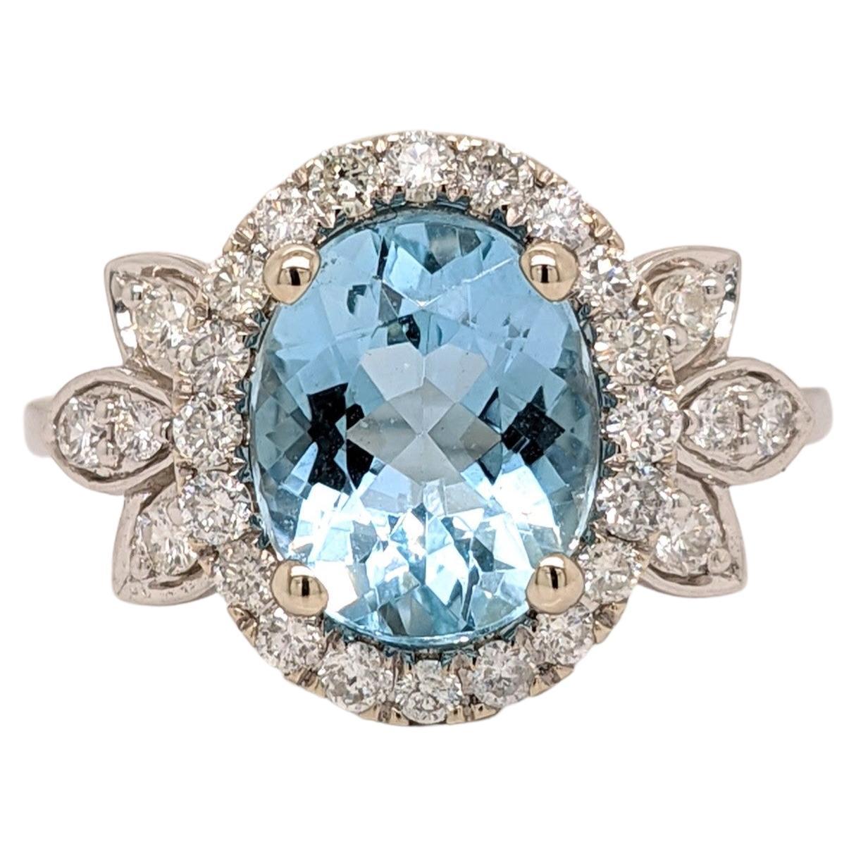 Santa Maria Anillo Aguamarina en Oro Blanco de 14k con Diamante Natural Halo Ovalado