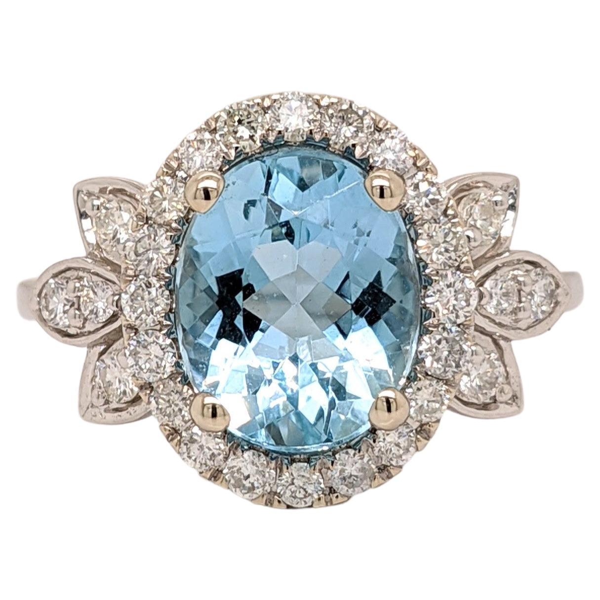 Santa Maria Aquamarine Ring in 14k White Gold W Natural Diamond Halo Oval