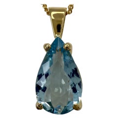 Santa Maria Blue Aquamarine Pear Teardrop Cut 18k Yellow Gold Pendant Necklace