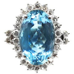 Vintage Santa Maria Color Aquamarine Diamond Platinum Ring
