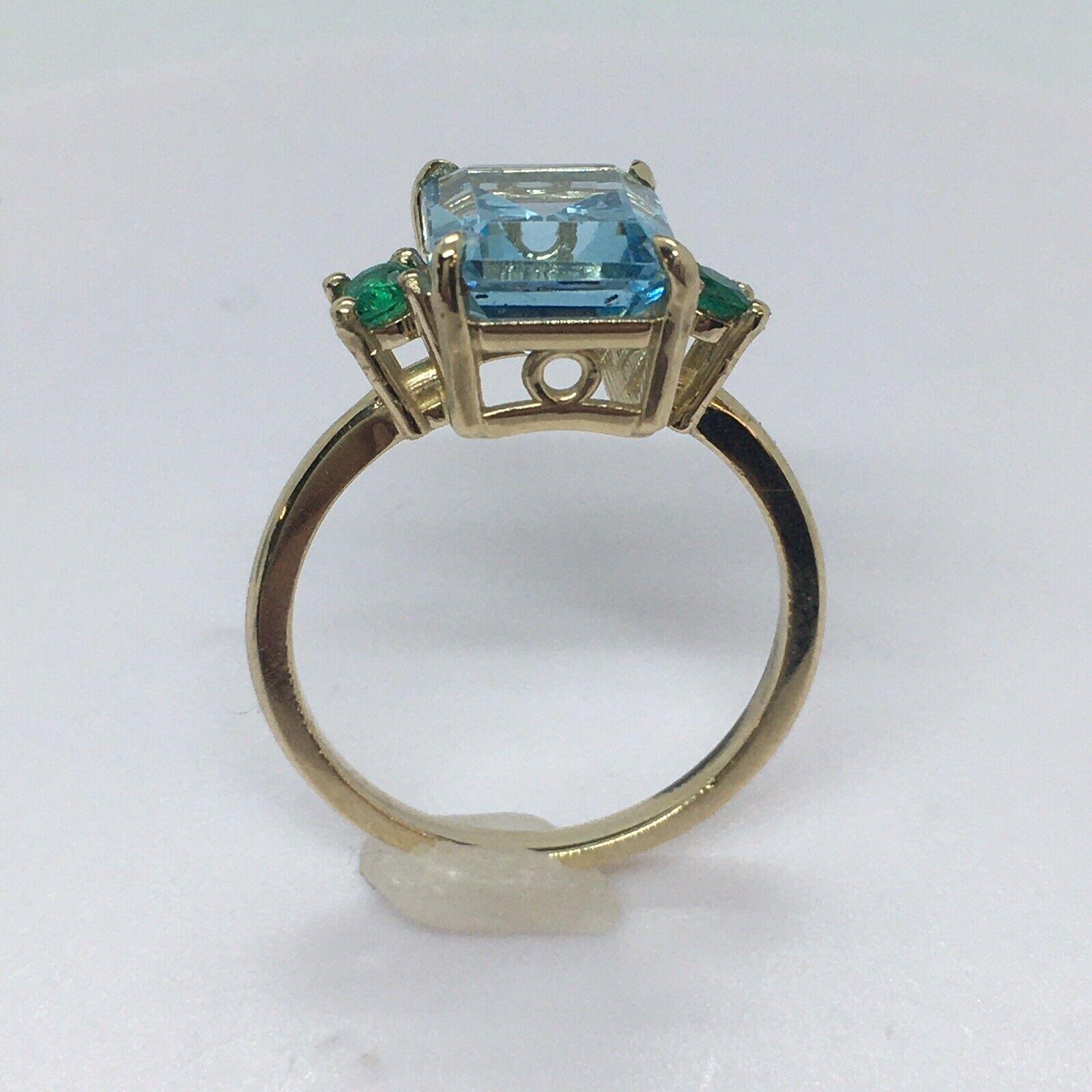 Moderne Santa Maria Hue Natural Aquamarine Emerald Beryl Stone Trio Ring 14K Gold Size 7 en vente