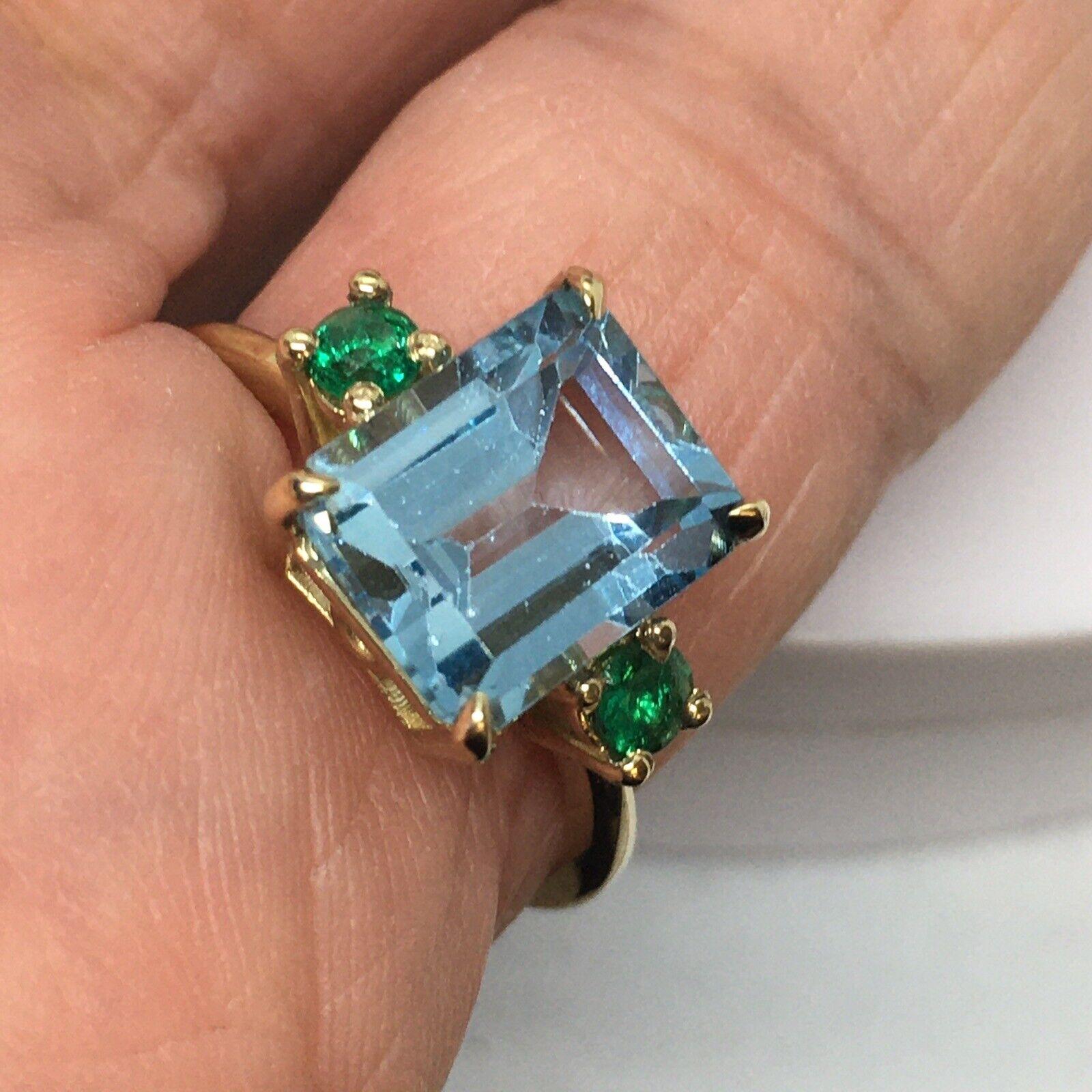 Women's Santa Maria Hue Natural Aquamarine Emerald Beryl Stone Trio Ring 14K Gold Size 7 For Sale