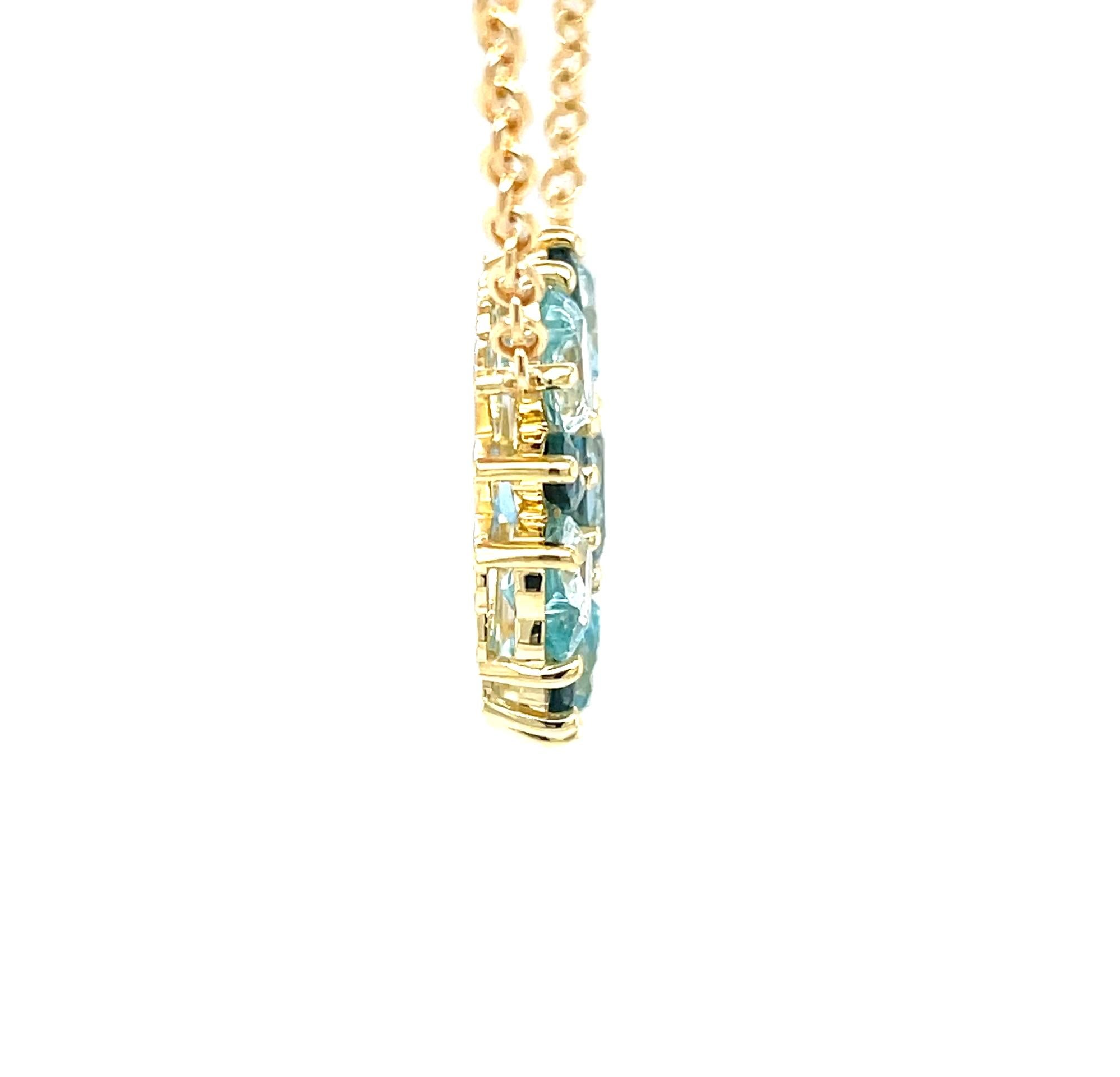 Collier en or jaune 18k avec aigue-marine, zircon bleu et topaze bleue de la mine Santa Maria Neuf - En vente à Los Angeles, CA