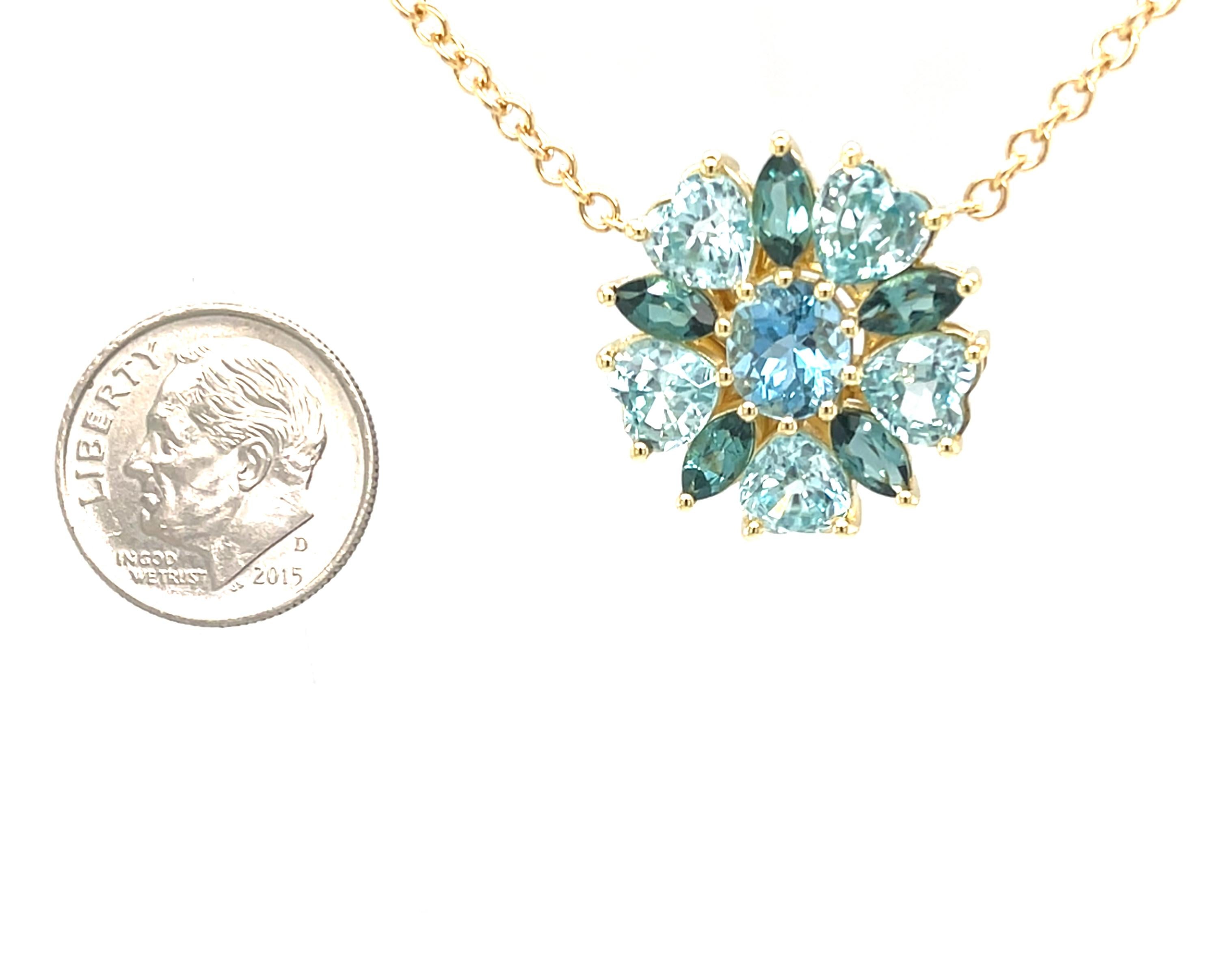 Collier en or jaune 18k avec aigue-marine, zircon bleu et topaze bleue de la mine Santa Maria Pour femmes en vente