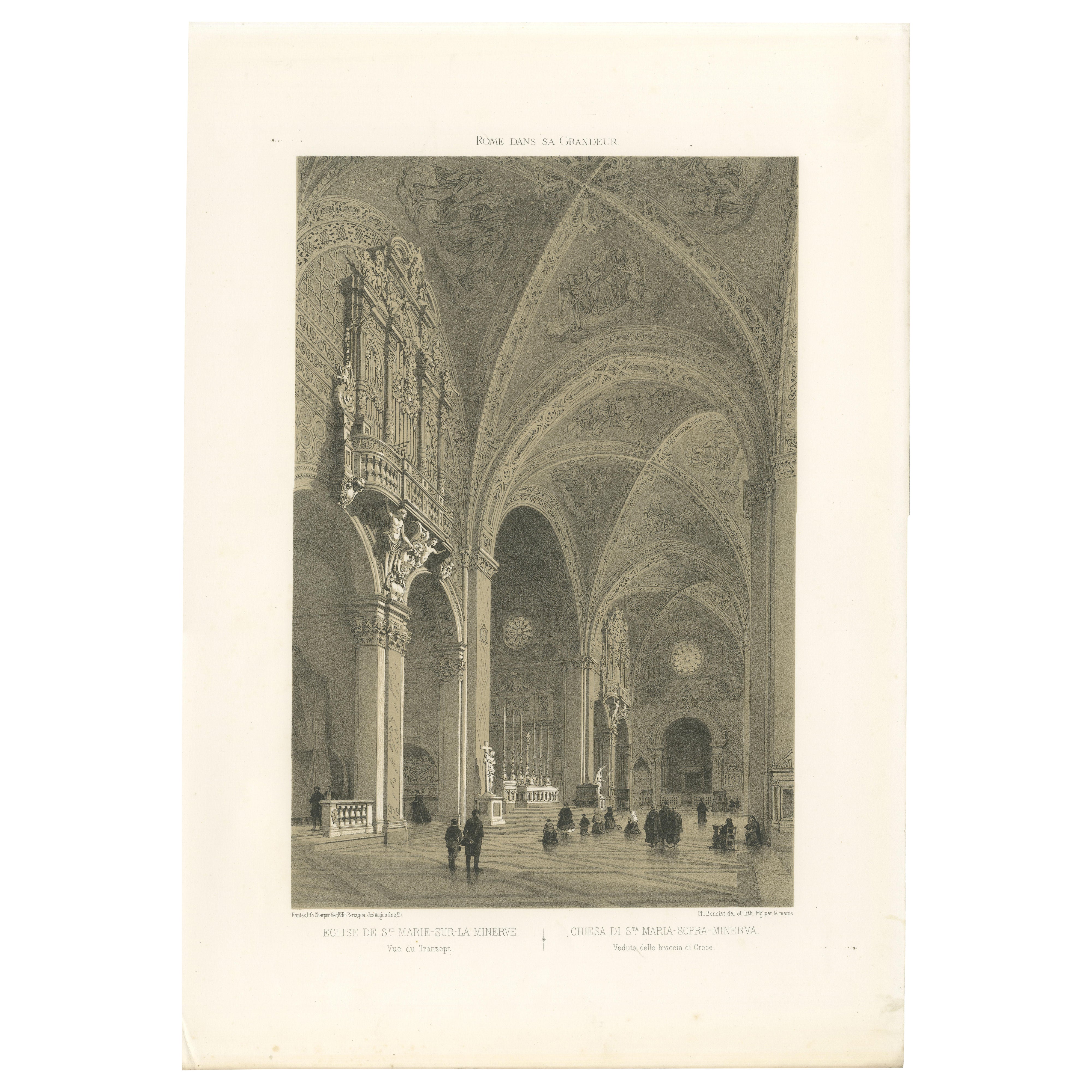 Santa Maria sopra Minerva, Roma - Interior de la iglesia gótica, 1868