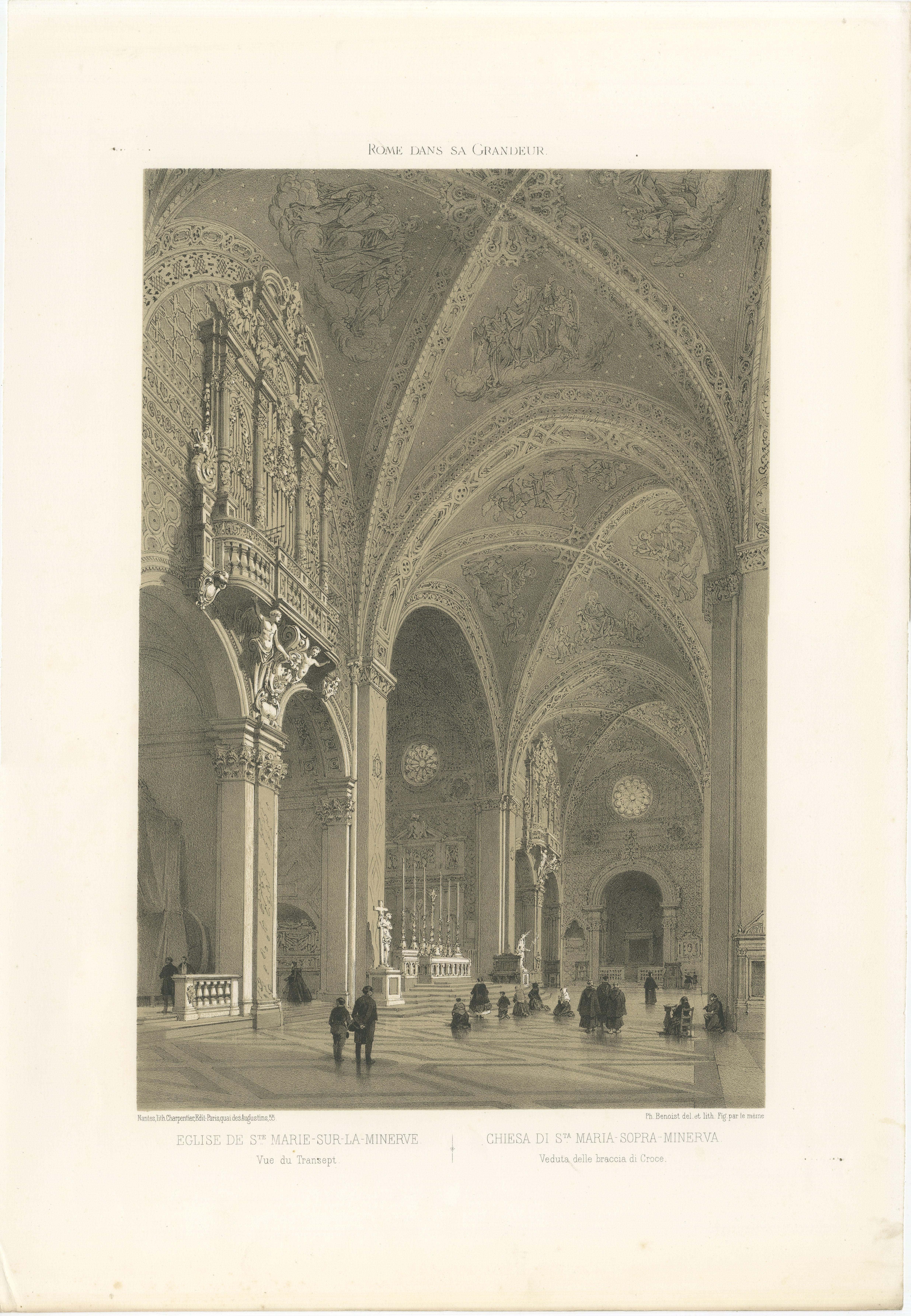 Santa Maria sopra Minerva, Rome – Gothic Church Interior, 1868 en venta