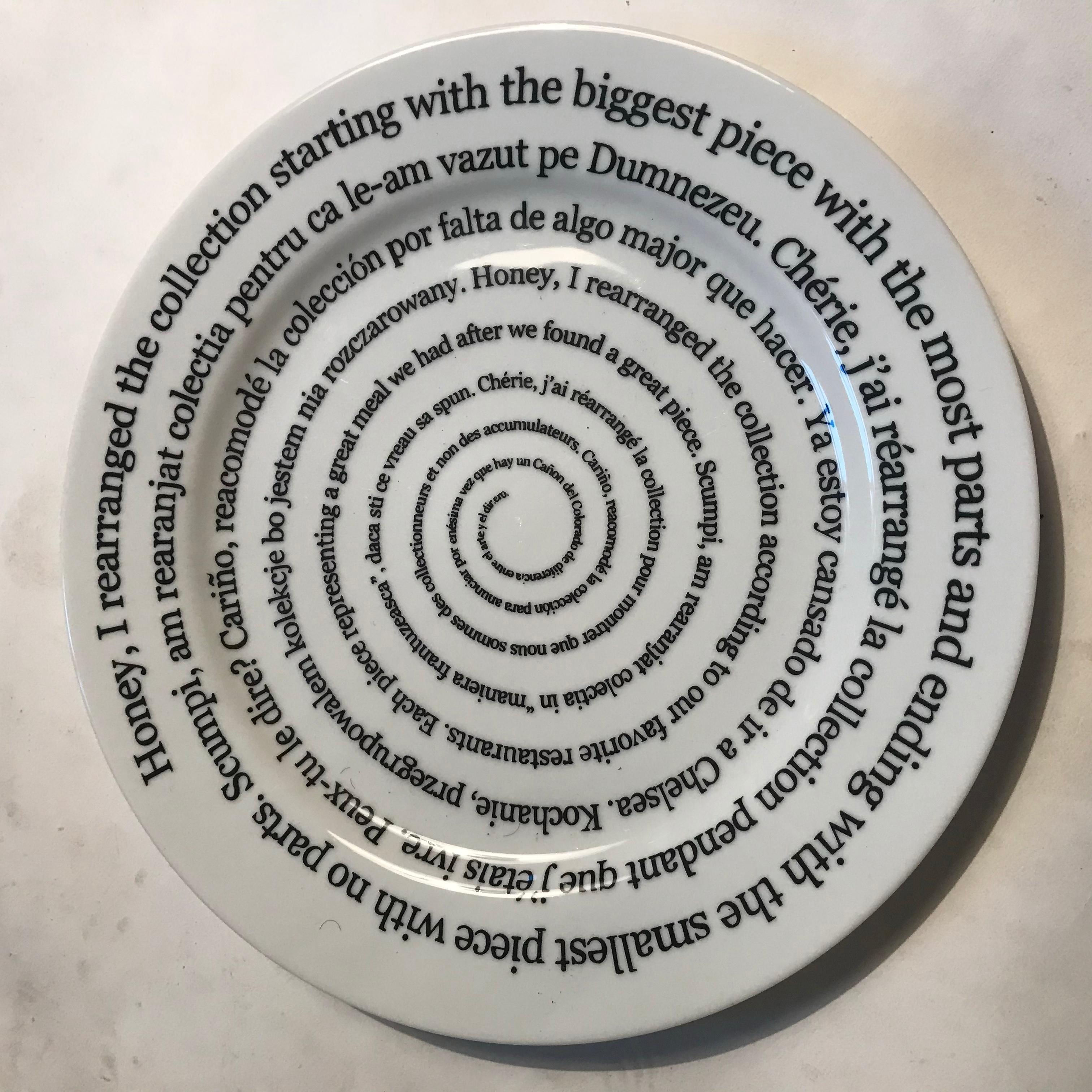 Ceramic plate designed by artist Allen Ruppersberg . produced on the occasion of the Santa Monica Museum of Art’s 20th anniversary. Edition of 125 Plate signed, numbered and stamped with artist signature and SMMOA 20th anniversary stamp to the verso.