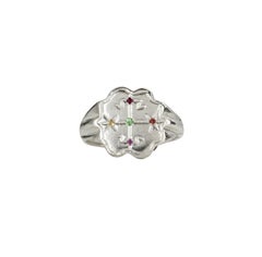 Santa Osanna Ring with Emerald, Ruby and Sapphire, Sterling Silver