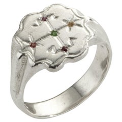 Santa Osanna Ring with Emerald, Ruby and Sapphire, Sterling Silver