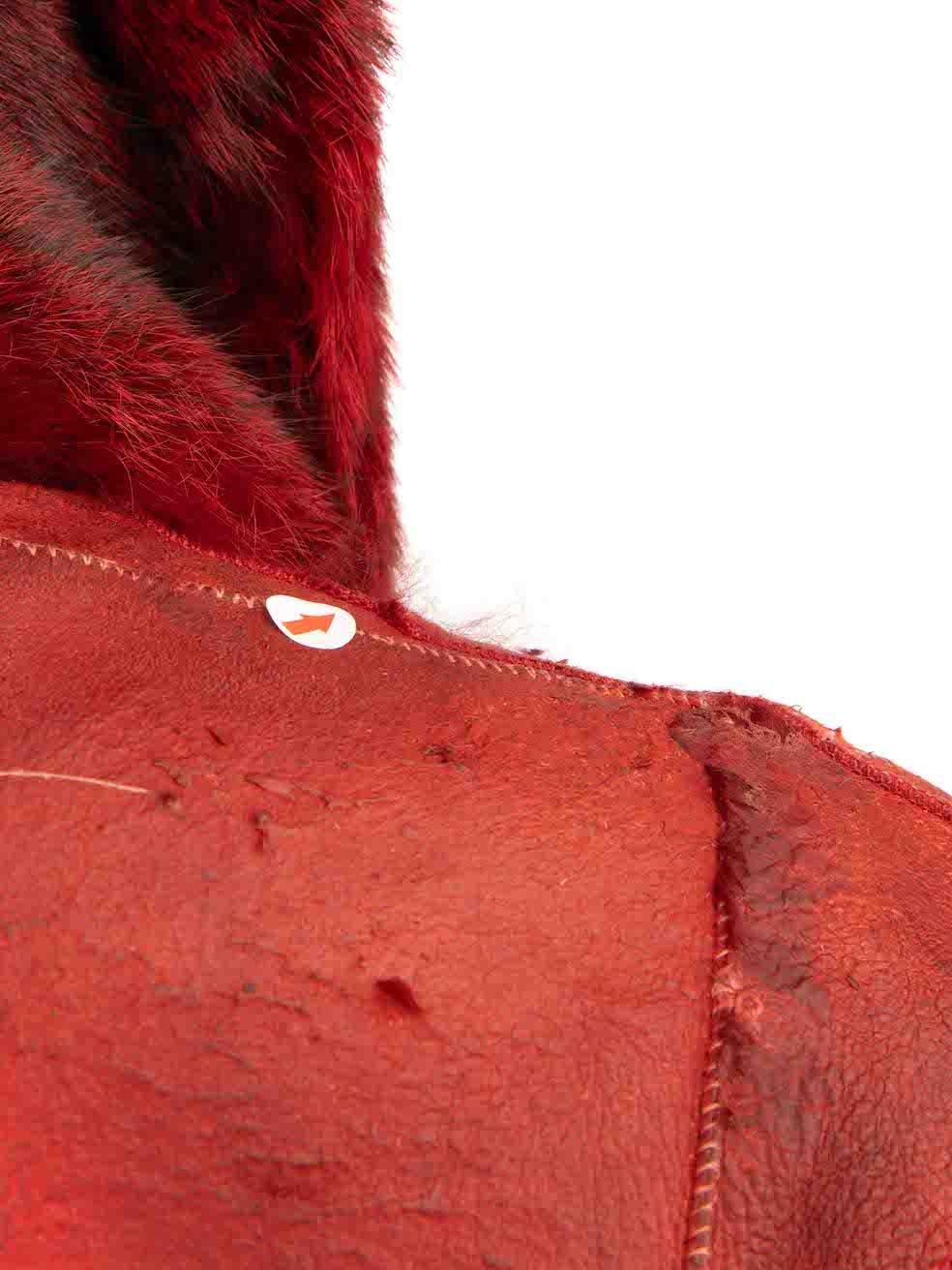 Women's Santacroce Firenze Red Fur Lined Distressed Coat Size S For Sale