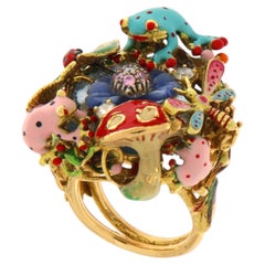 Santagostino Bague en or 18k avec émail et diamants "Enchanted Garden" (jardin enchanté)