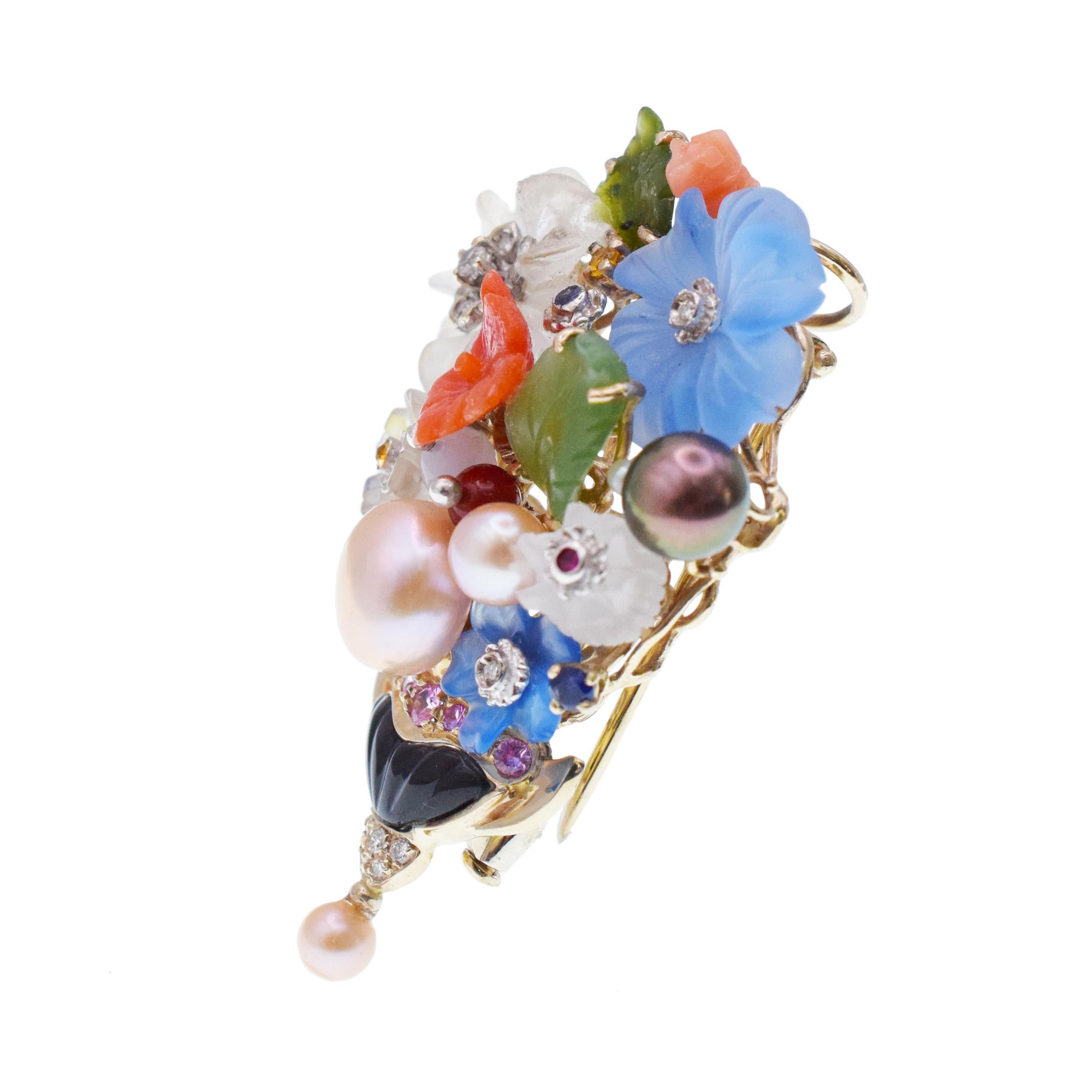 Artist Santagostino Colorful Flower Buquet Brooch/Pendant For Sale