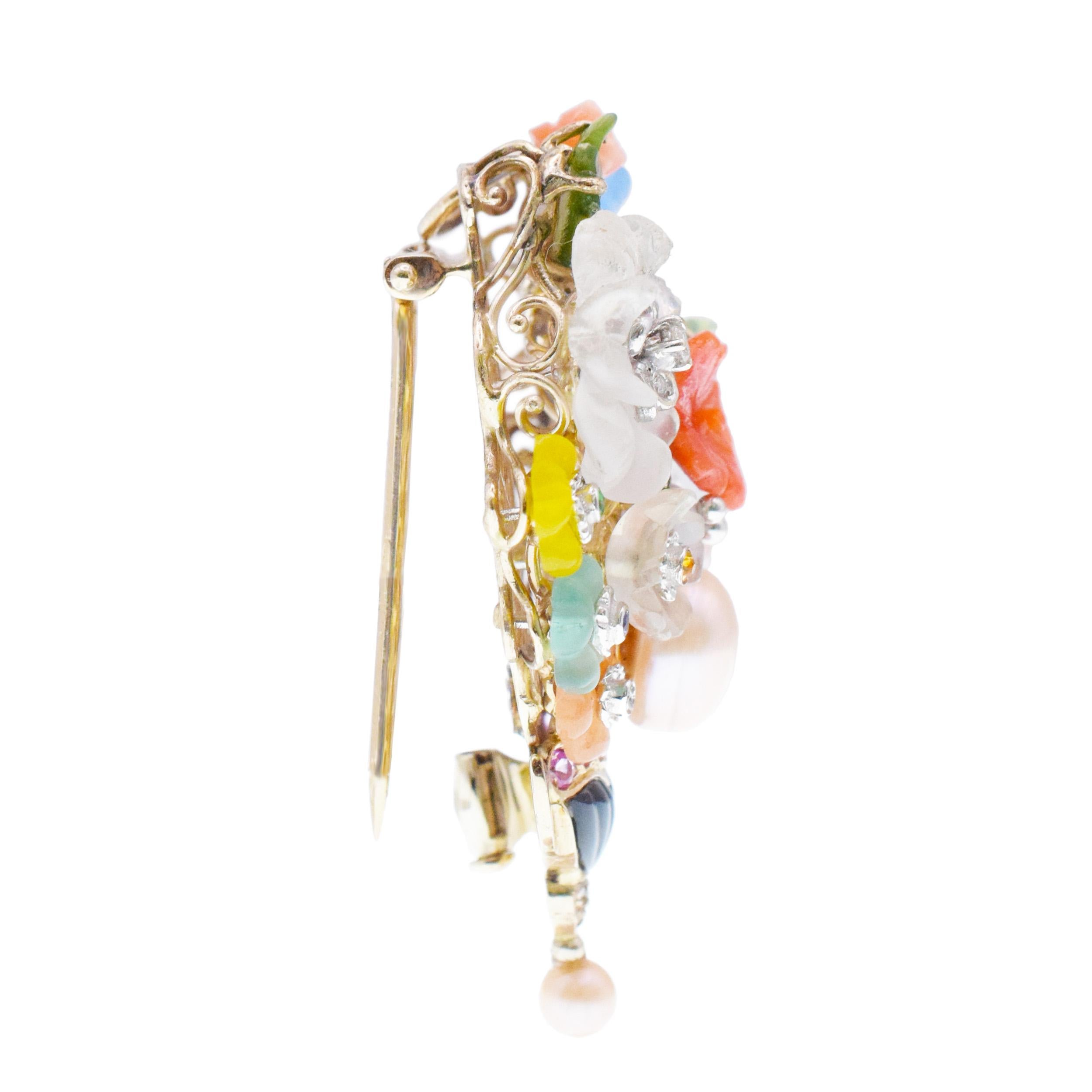 Women's or Men's Santagostino Colorful Flower Buquet Brooch/Pendant For Sale