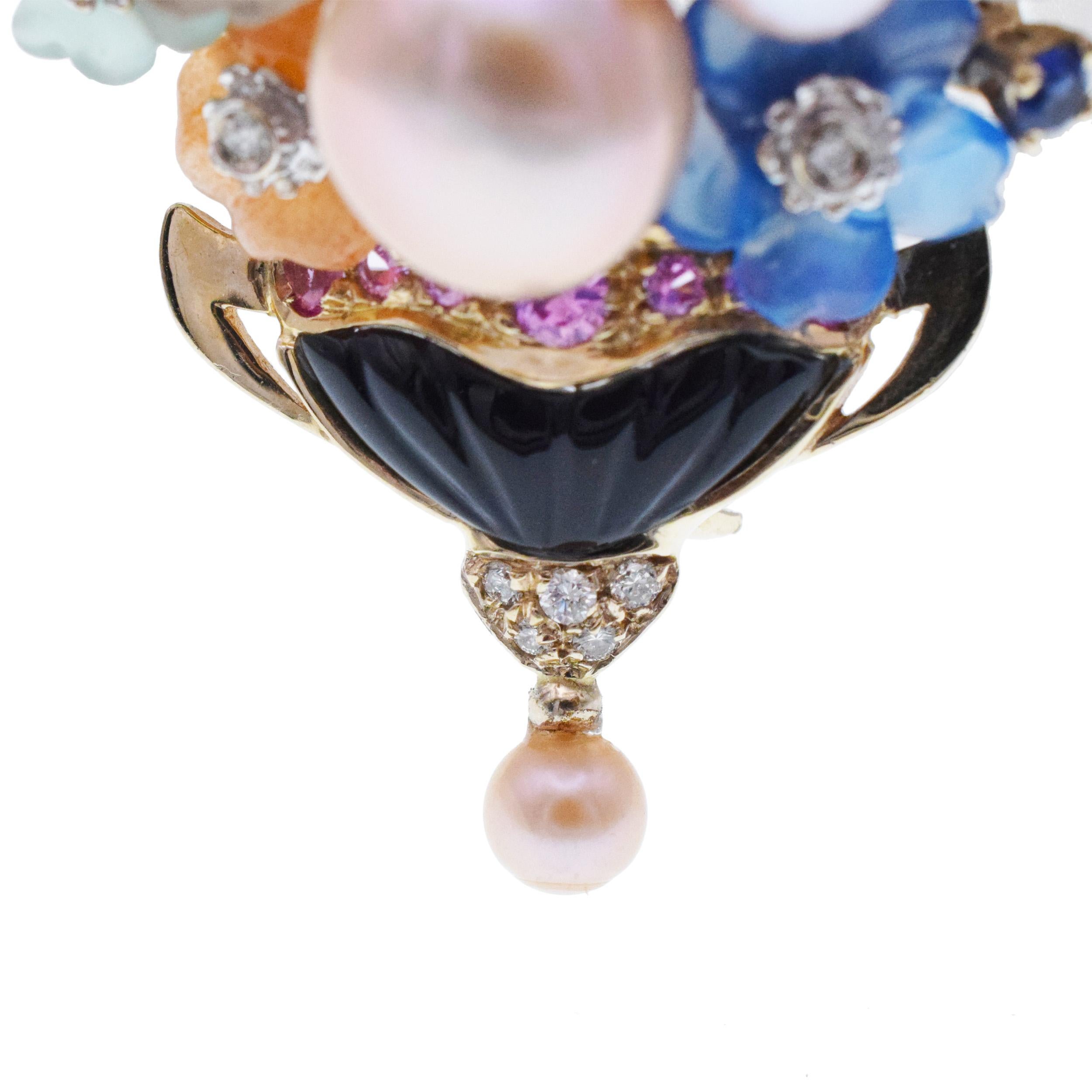 Santagostino Colorful Flower Buquet Brooch/Pendant For Sale 1