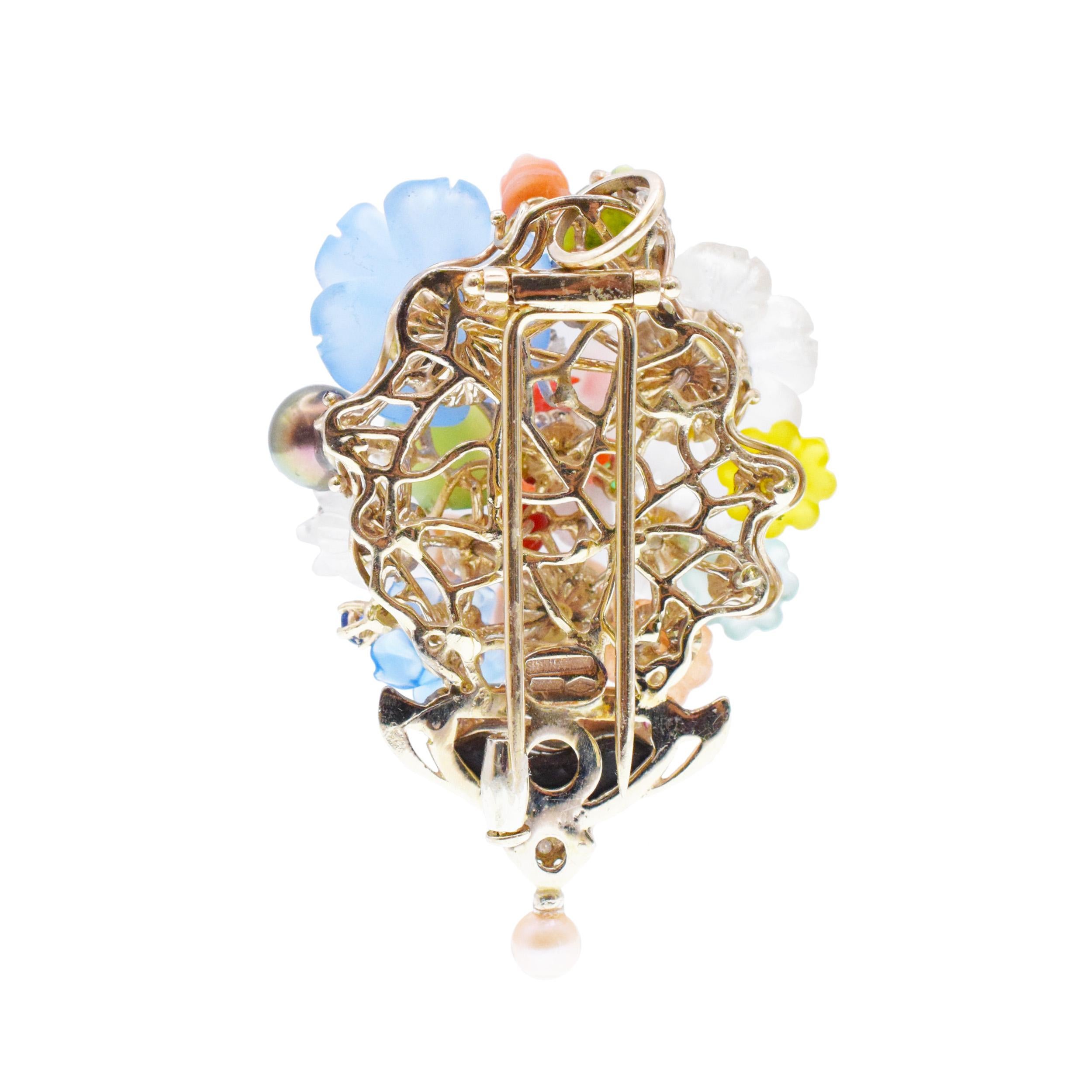 Santagostino Colorful Flower Buquet Brooch/Pendant For Sale 2