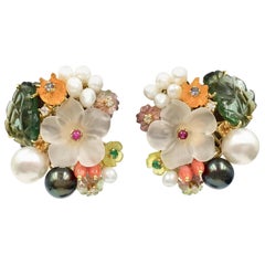 Santagostino Floral Earrings with Pearls, Diamonds and Gemstones