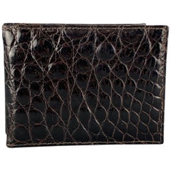 SANTAMARIA Dark Brown Alligator Leather Money Clip Tri-fold Wallet