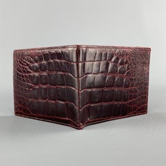 SANTAMARIA Textured Alligator Embossed Burgundy Leather Wallet Bifold Wallet