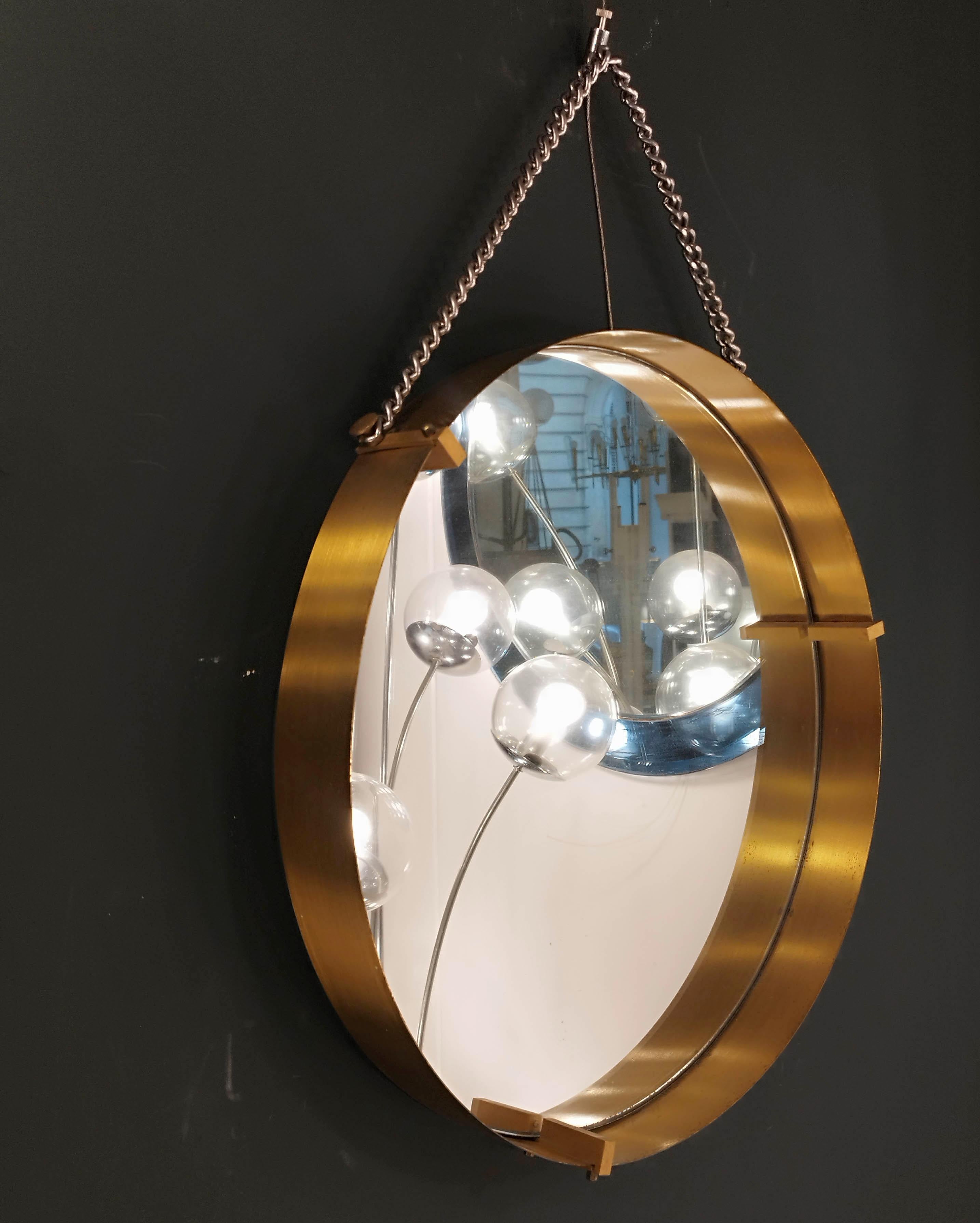 Santambrogio & De Berti Brass Circular Wall Mirror Italy 1960s For Sale 2